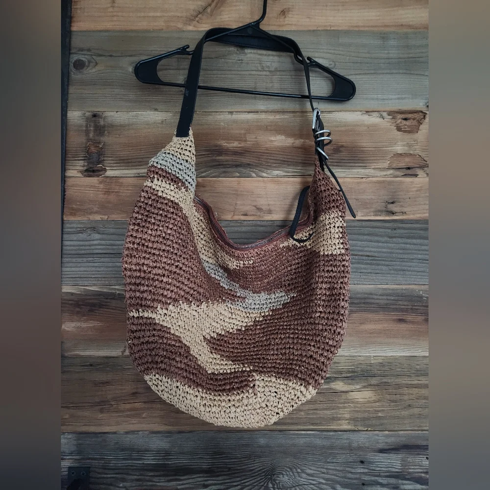 NWOT Free People Santorini Tote Bag Tan and Brown - Picture 2 of 5